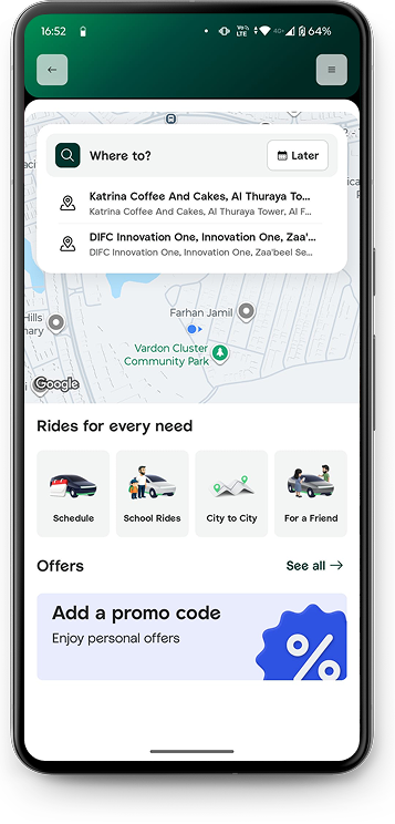 Early AI-driven recommendation prototype: predicted destinations before a rider searched